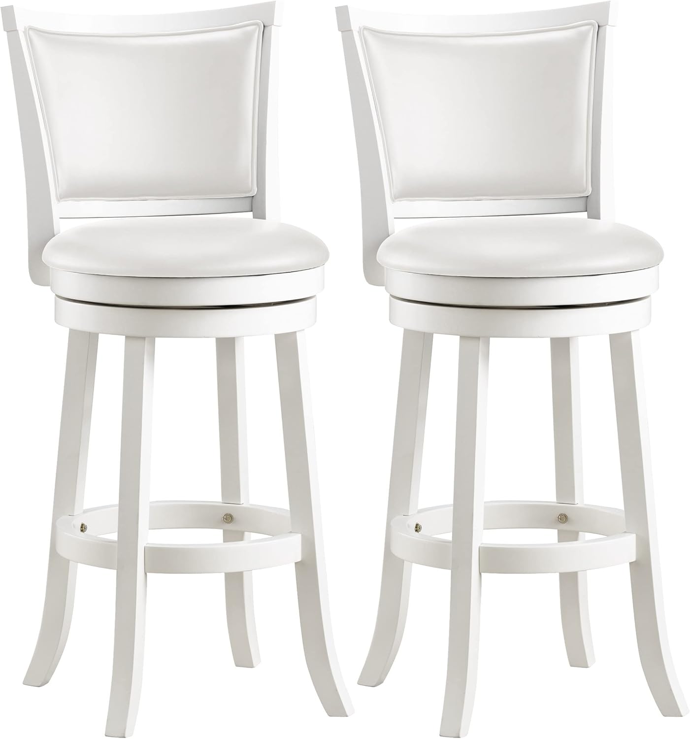 CorLiving Woodgrove White Wash Wood Swivel Bar Height Barstool with Leatherette Seat, 29'' Seat Height, Set of 2