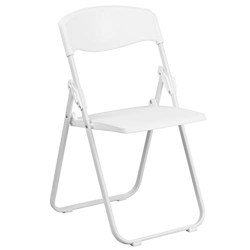 Flash Furniture HERCULES Series 500 lb. Capacity Heavy Duty White Plastic Folding Chair with Built-in Ganging Brackets