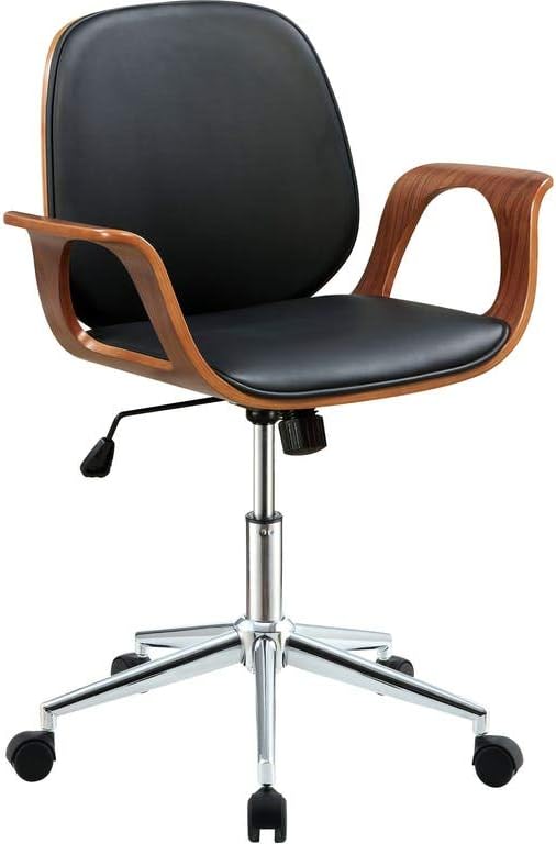 Acme Camila Faux Leather Upholstered Swivel Office Chair in Black and Walnut