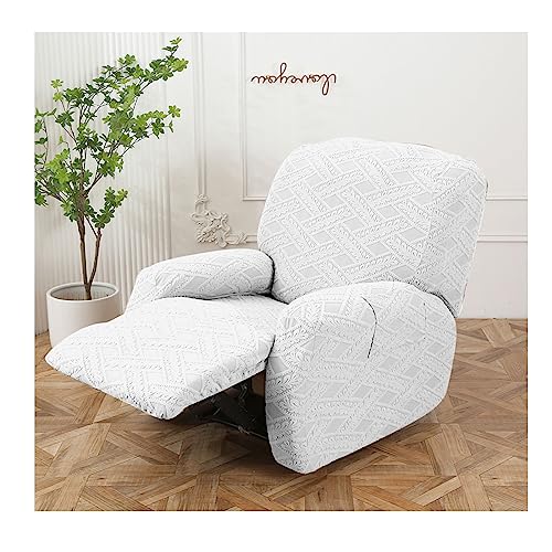 Stretch 4 Pieces Recliner Slipcover, Jacquard Thickening Recliner Chair Cover Lazy Boy Chair Covers with Side Pocket Anti-Slip Decor Recliner Cover with Elastic Furniture Protector (Coffee)