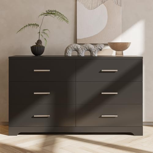 8 Drawer Dresser for Bedroom, Black Bedroom Dresser with Deep Drawers, Wood Chest of Drawers with Storage, 55 Inch Long Dresser Bedroom Furniture, 55.1