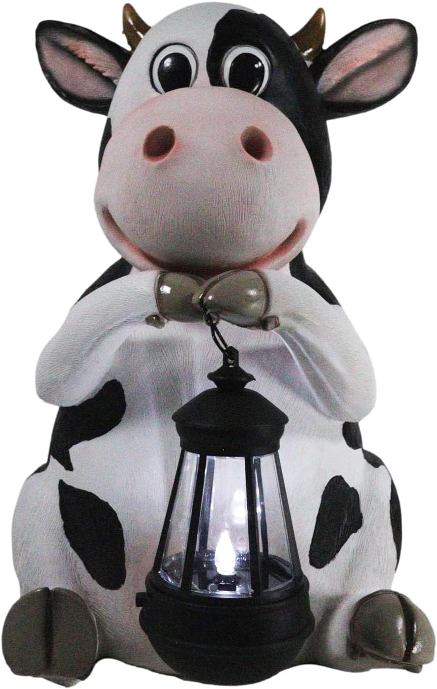 Ebros Gift Country Animal Farm Whimsical Bovine Holstein Mama Cow Statue with Solar LED Lantern Light Betty Sue Garden Decor Path Lighter Night Light Sculpture