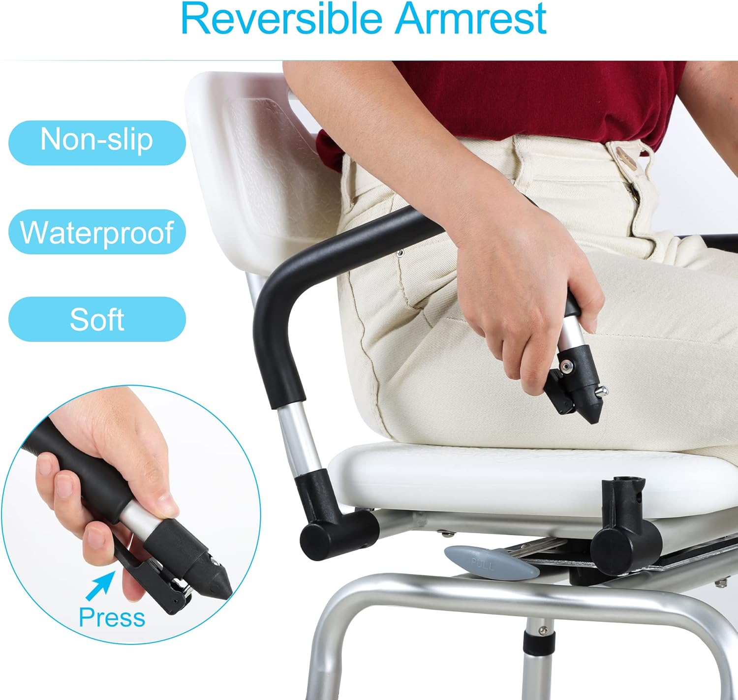 REAQER Swivel Shower Chair 360° Pivoting Bathtub Seat with Arms and Back Narrow Bath Bench for Seniors,Elderly,Disabled and Pregnant Women Adjustable Bath Chair