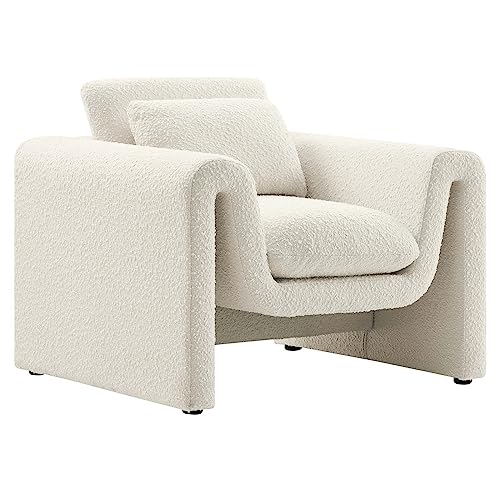 Modway Waverly Boucle Fabric Living Room Accent Armchair in Black-Unique Wavy Design