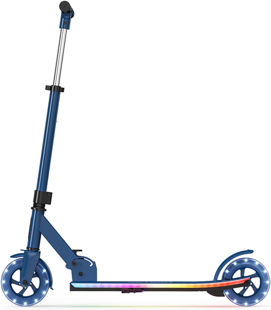 Jetson Highlight 2-Wheel Kick Scooter, Kinetic Lights on Deck and Wheels, 6 Inch Wheels, Rear Brake, Easy-Folding Mechanism, Ages 6+, Blue, JHGLT-BLU