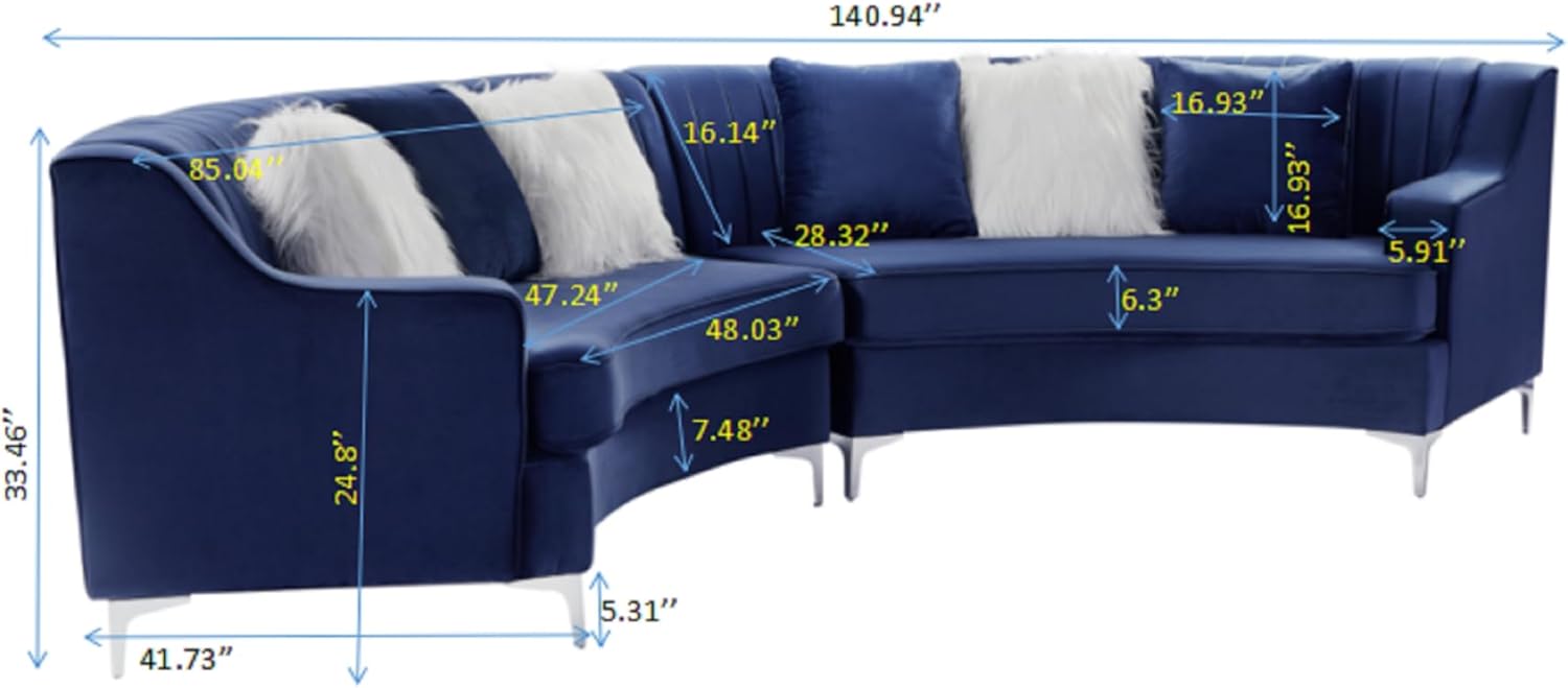 Navy Blue Velvet Curved Sofa