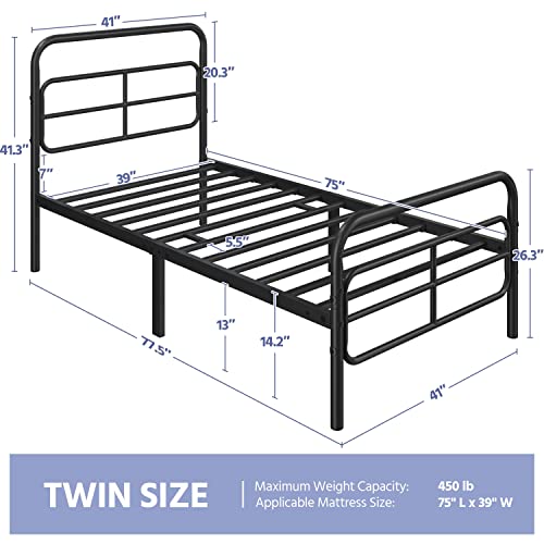 Topeakmart Queen Bed Frames Metal Platform Bed with Modern Geometric Patterned Headboard, Easy Assemble, 13 Inch Underbed Storage, No Box Spring Needed, Black