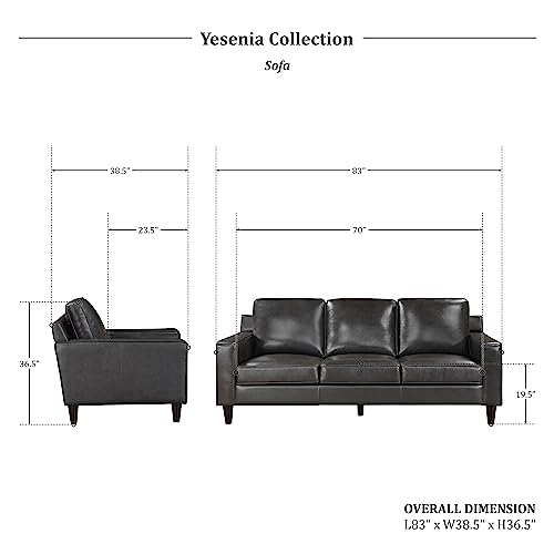 Lexicon Yesenia Leather Match Living Room Sofa Set, 2-Piece, Gray