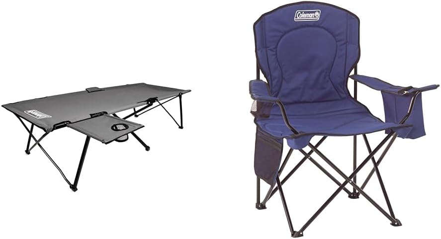 Coleman Pack-Away Camping Cot with Removable Side Table & Portable Camping Chair with 4-Can Cooler - Perfect for Camping, Tailgates, Beach, Sports and More