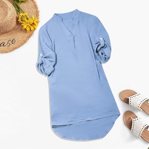 Women's Solid Long Sleeve 3/4 Sleeve Shirt Dress Casual Maxi Button Down Blouse Top T Shirts Blouses