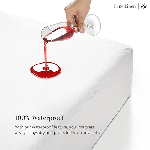 Lane Linen Twin XL Waterproof Mattress Protector - 100% Cotton Terry XL Twin Mattress Cover - Breathable & Noiseless Cooling Bed Cover – Fitted Stretchable Deep Pockets for 8
