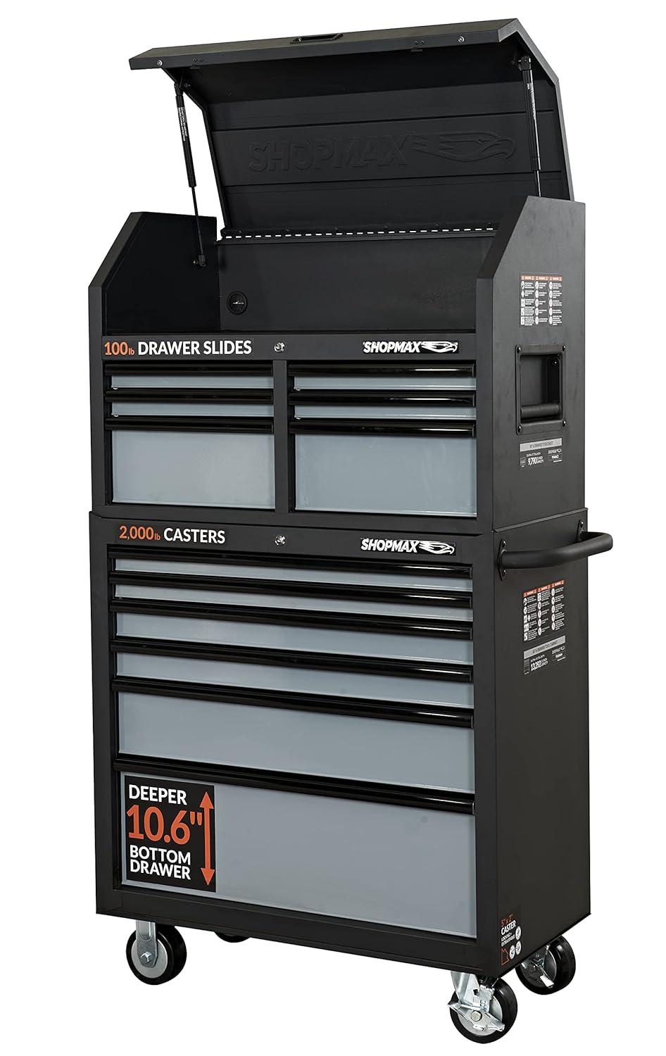 93606C2-06A4 36″ 12-Drawer Tool Chest and Rolling Cabinet Combo, Black