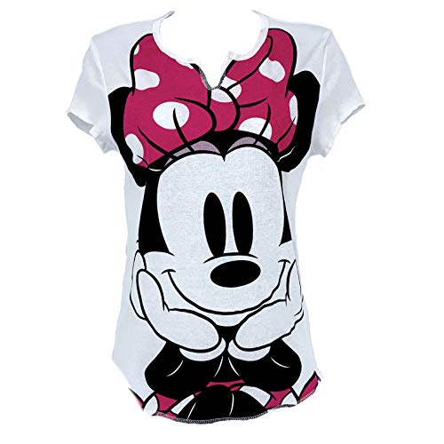 Disney Womens Minnie Mouse Sleep Set Loungewear V-Neck Shirt and Shorts White/Pink