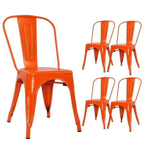 DAGONHIL Metal Chairs Set of 4 Patio Chairs Dining Indoor Outdoor Chairs Metal Kitchen Chairs Stackable Side Chairs (Orange)