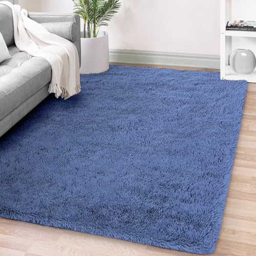 Fluffy Area Rug for Living Room, Shaggy Bedroom Rug, Soft Modern Carpet for Kids Room, Thick Plush Nursery Rug for Baby, Non-Slip High Pile Rugs for Bedroom Home Decor, 2'x6' Black