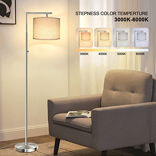 Dimmable Tall Pole Floor Lamp, 4-Color Temperature Modern Standing Lamp with Remote Control & Beige Shade, For Living Room, Bedroom, Study Room, Office (LED Bulb Included) - Black