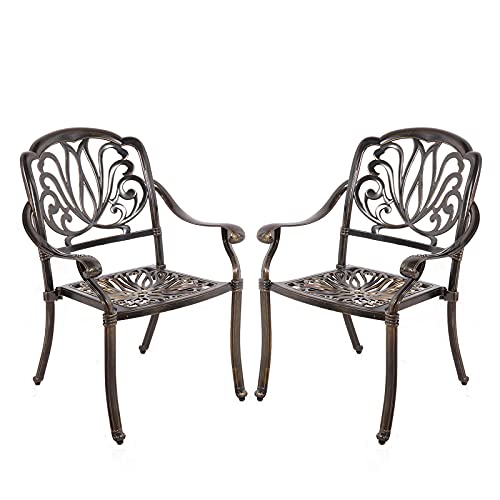 VIVIJASON 2-Piece Outdoor Bistro Dining Cushioned Chairs, All-Weather Cast Aluminum Dining Chair Set, Patio Bistro Chairs for Balcony, Lawn, Garden, Backyard, Antique Bronze