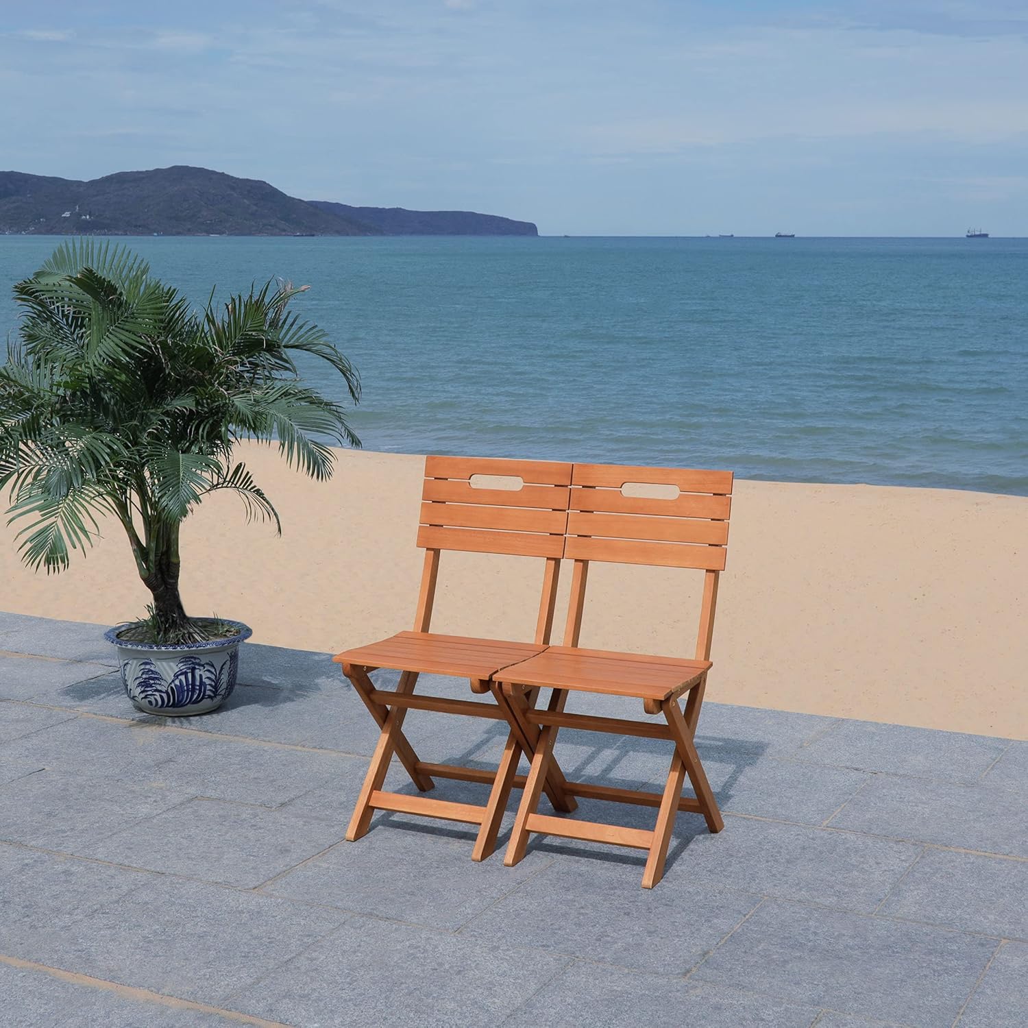 Safavieh PAT7057A-SET2 Outdoor Collection Blison Natural Brown Folding (Set of 2) Patio Chair