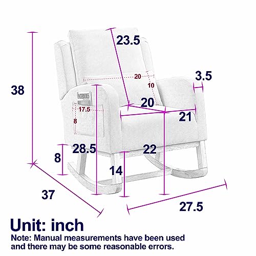 Modern Rocking Chair, Comfy Accent Chair with 1 Lumbar Pillow and 2 Side Pockets, Upholstered Glider Chair for Bedroom, Office, Living Room, Lounge, Ergonomic Armchair Capacity 250 Lbs, Beige