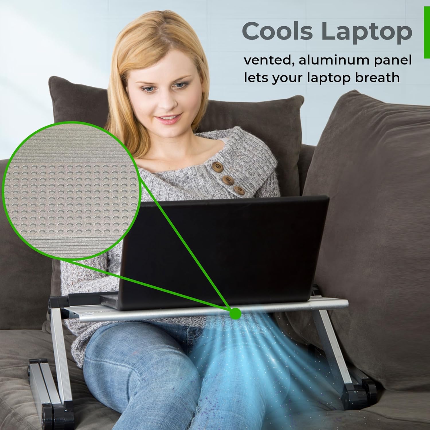 WorkEZ Executive Adjustable Height & Angle Ergonomic Aluminum Laptop Cooling Stand, Multifunctional Lap Desk, Folding Portable Reading & Monitor Riser