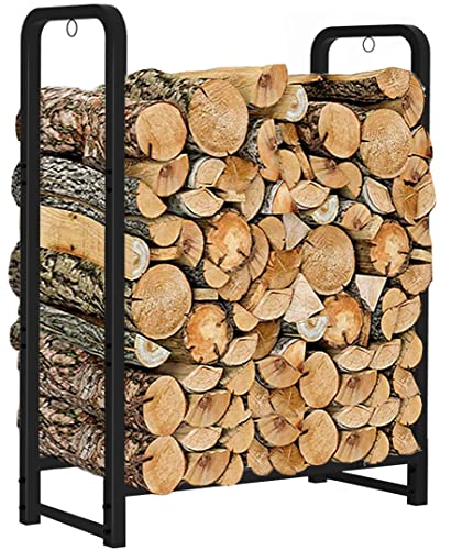 Artibear Firewood Rack Stand 4ft Heavy Duty Logs Holder for Outdoor Indoor Fireplace Metal Wood Pile Storage Stacker Organizer, Matte Black