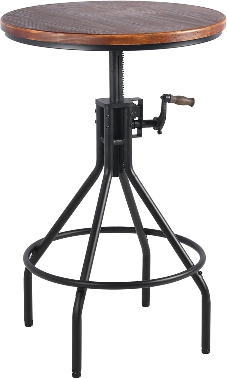 Industrial Bar Table 29.5-35.4inch Height Adjustable with Crank Farmhouse Bistro Table with Swivel Wood Top Vintage Breakfast Table for Kitchen Dining Room Rustic Cafe Table