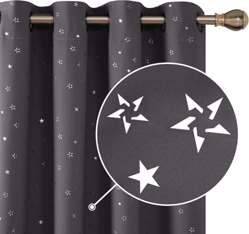 Deconovo Blackout Curtains Star Print Room Darkening Thermal Insulated Window Treatment Set for Bedroom Grey 42W x 63L Inches 2 Panels