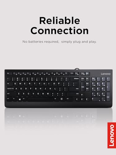 Lenovo 300 USB Combo, Full-Size Wired Keyboard & Mouse, Ergonomic, Left or Right Hand Mouse, Optical Mouse, GX30M39606, Black