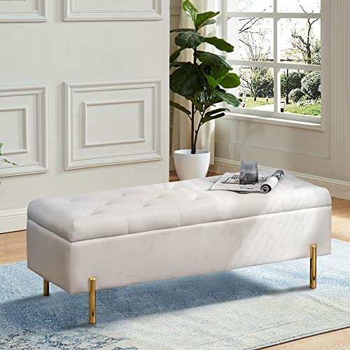 Andeworld Velvet Storage Bench, Modern Bedroom Bench, Upholstered Tufted Large Settee Ottoman with Storage Bench for Bedroom,Living Room,Entryway,Grey