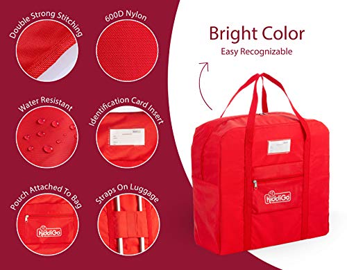 Backless Booster Seat Travel Bag - Red | Water-Resistant 600D Nylon | Fits Most Backless Booster Seats | Easy to Carry with Luggage Handle | includes ID Card Slot.