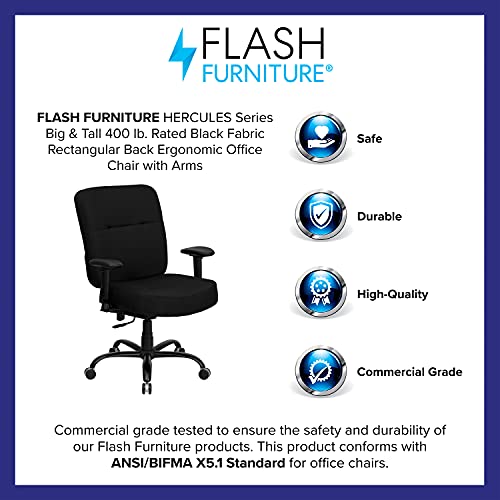 Flash Furniture HERCULES Series Big & Tall 400 lb. Rated Black LeatherSoft Executive Ergonomic Office Chair with Adjustable Arms