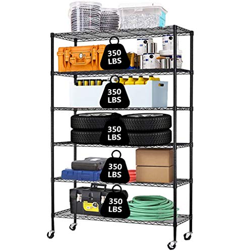Metal Shelf 6 Tier Wire Shelving Unit with Wheels,Heavy Duty Storage Shelves, NSF Garage Kitchen Organizer, Wire Rack Height Adjustable Commercial Grade Rolling Steel Rack,48