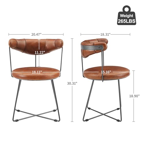 Art Leon Genuine Leather Accent Chair, Mid Century Modern Side Chair with Black Metal Legs, Armless Chair for Living Room Bedroom, Cognac