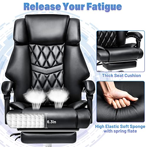 Big and Tall Office Chair 500lbs Reclining Office Chair with Footrest Executive Home Office Chair Soft Leather Computer Desk Chairs Brown