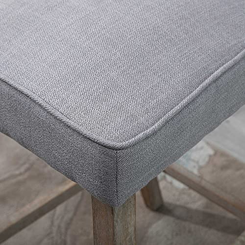 HOMCOM Modern Bar Stools Set of 2, Upholstered Bar Height Kitchen Stools with Build-in Footrest, Solid Wood Legs, Beige