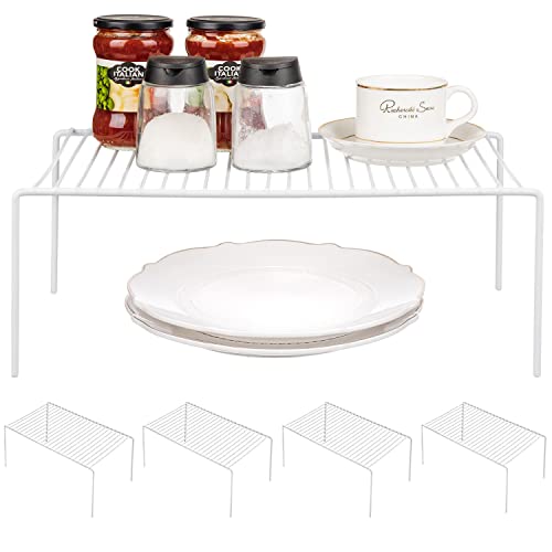 Kitchen Cabinet Shelf Organizer Set of 5, Large (15.7 x 9.4 inch) Metal Wire Pantry Storage Shelves, Dish Plate Racks for Cabinets, Freezer, Counter, Cupboard Organizers and Storage, White