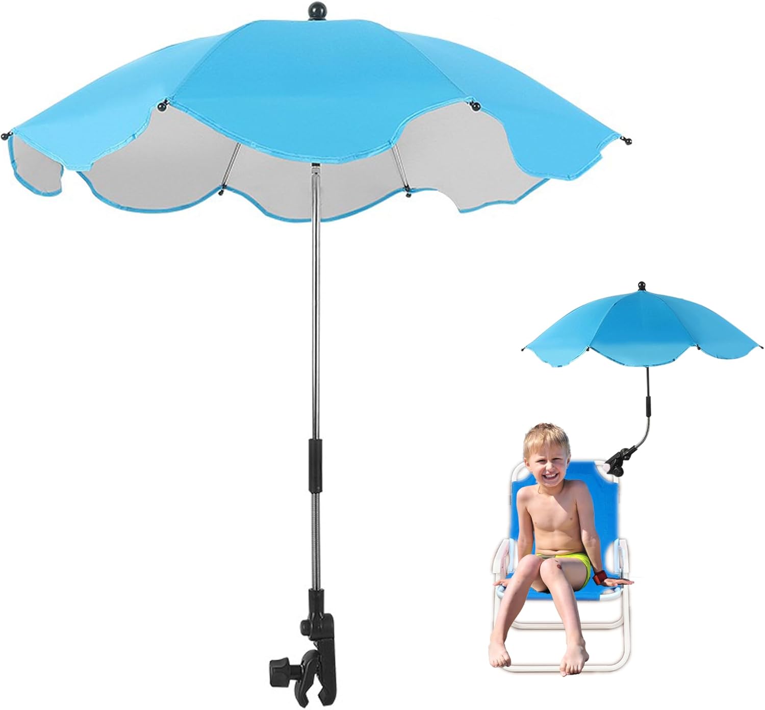 30 Inches Chair Umbrella with Clamp,Waterproof Umbrella Sunshade for Child Outdoor,Bike Wheelchair Umbrella with Holder Clip on Umbrella on Beach Chairs,Strollers,Wheelchairs(Chair Not Include)