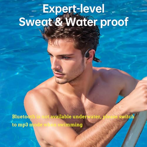 Bone Conduction Headphones Bluetooth, Open Ear Headphones with Mic Waterproof Swimming Headphones 32GB MP3 & 8Hours Playtime, Wireless Underwater Earbuds for Swimming, Sports, Charcoal Black