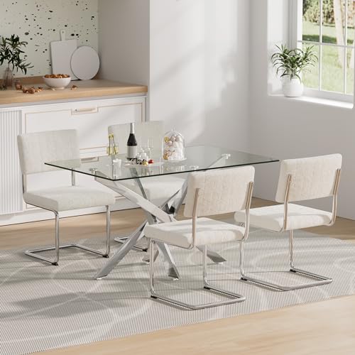 Pvillez Modern Glass Dining Table Set for 6, 63