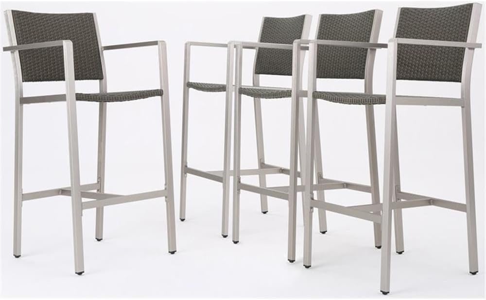 Christopher Knight Home Cape Coral Outdoor Wicker Bar Stools, 4-Pcs Set, Grey