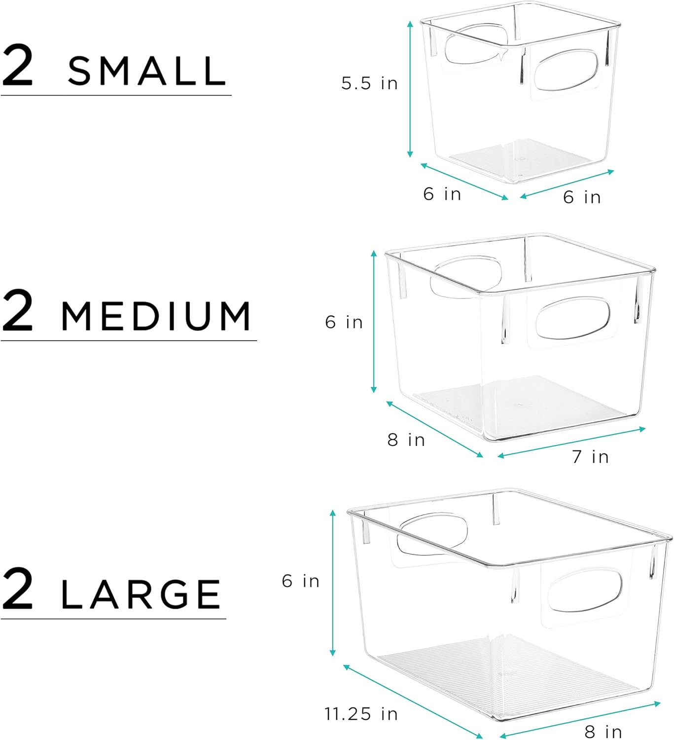 Sorbus Clear Plastic Storage Bins - Fridge Organization and Storage Solution, Acrylic Kitchen Cabinet and Pantry Organizer, Fridge Organizer Bins in 3 Sizes (6 Pack: 2 Small, 2 Medium, 2 Large)