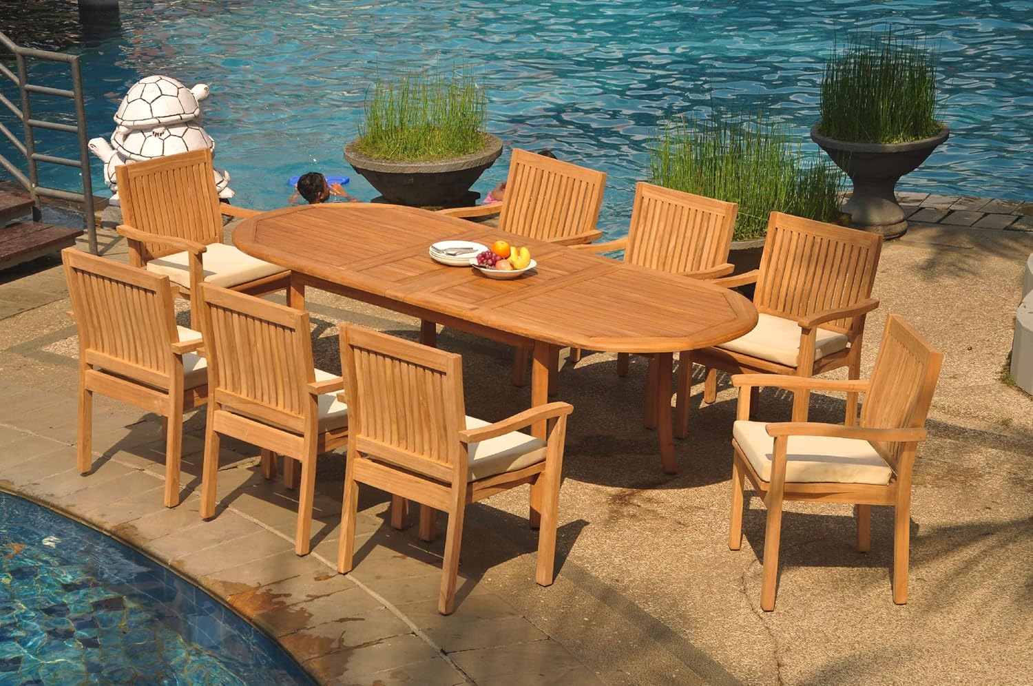 Grade-A Teak Wood 8 Seater 9 Pc Dining Set: 94