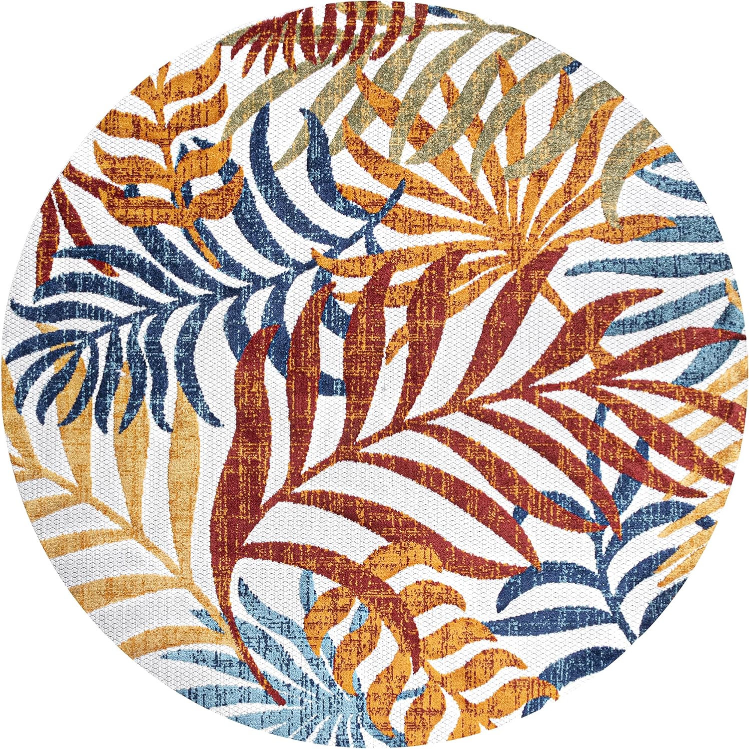 Eyely CMA100B-6R AMALFI COAST Tropics Palm Leaves Indoor/Outdoor Area Rug Country;Floral;Contemporary, Bedroom, Kitchen, Backyard, Patio, Easy-Cleaning, Non-Shedding, 6' Round, Cream/Orange