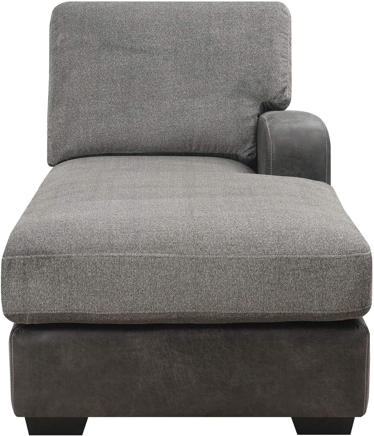 Antique Bright Charcoal Tweed and Faux Leather Sectional with Cozy Fabrics and Deep Seating