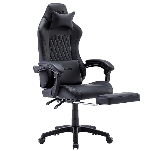 OHAHO Gaming Chair Computer Chair with Footrest and Lumbar Support, Height Adjustable Game Chair with 360° Swivel Seat and Headrest and for Office or Gaming (Tan)