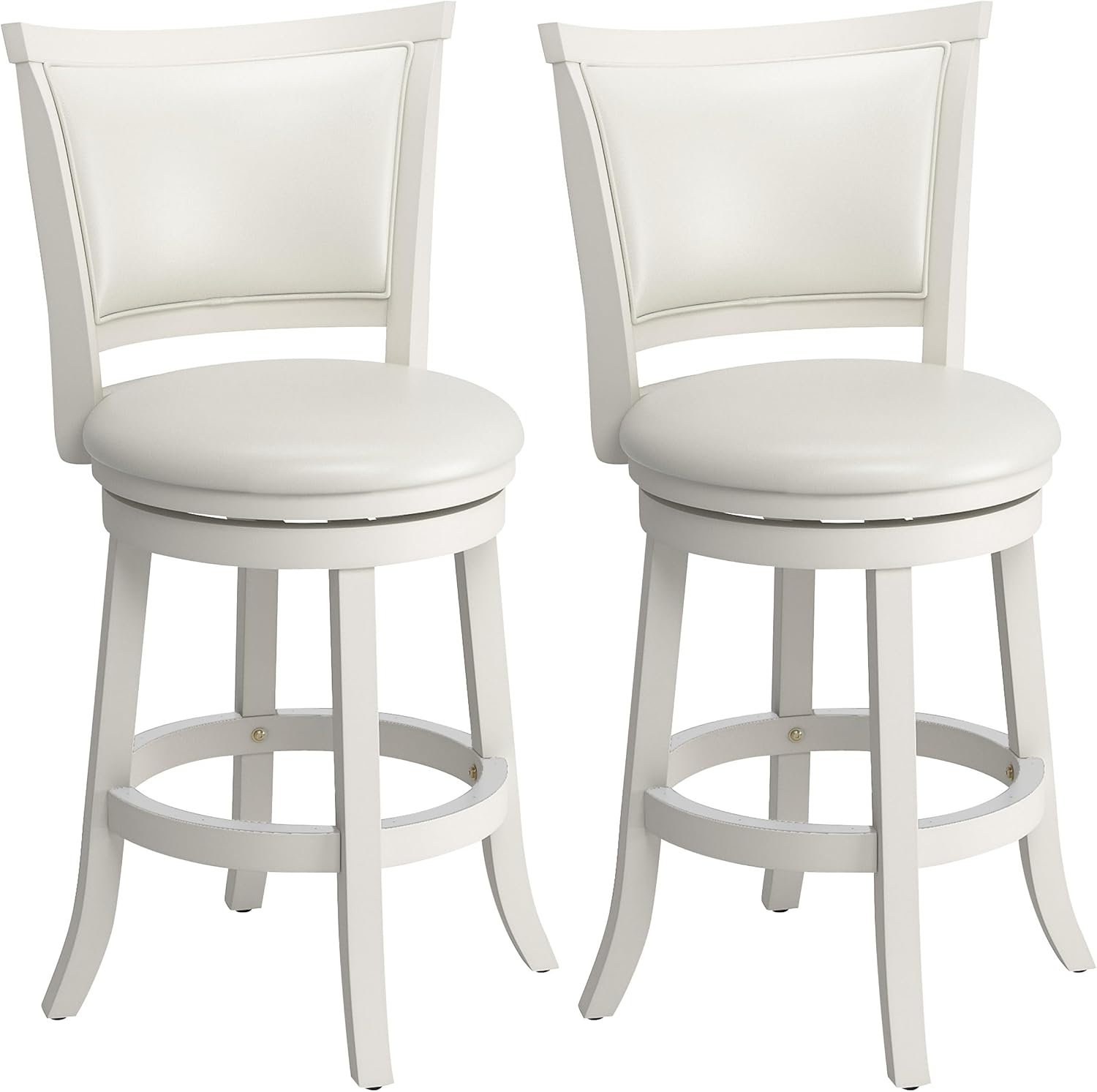 CorLiving Woodgrove White Wash Wood Barstool with Leatherette Seat, 38-Inch, Set of 2