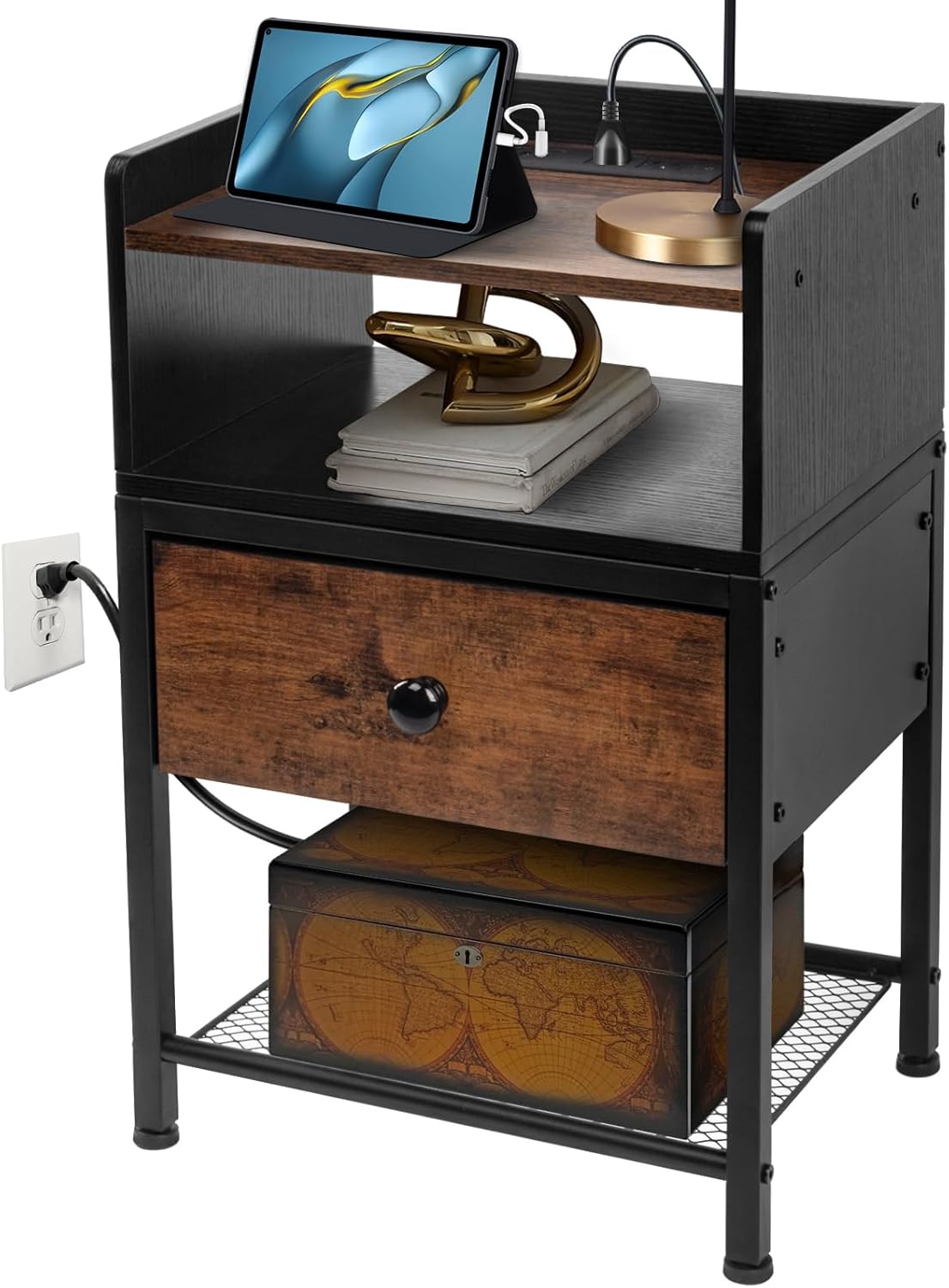 Tall End Table with Charging Station-12 W×16