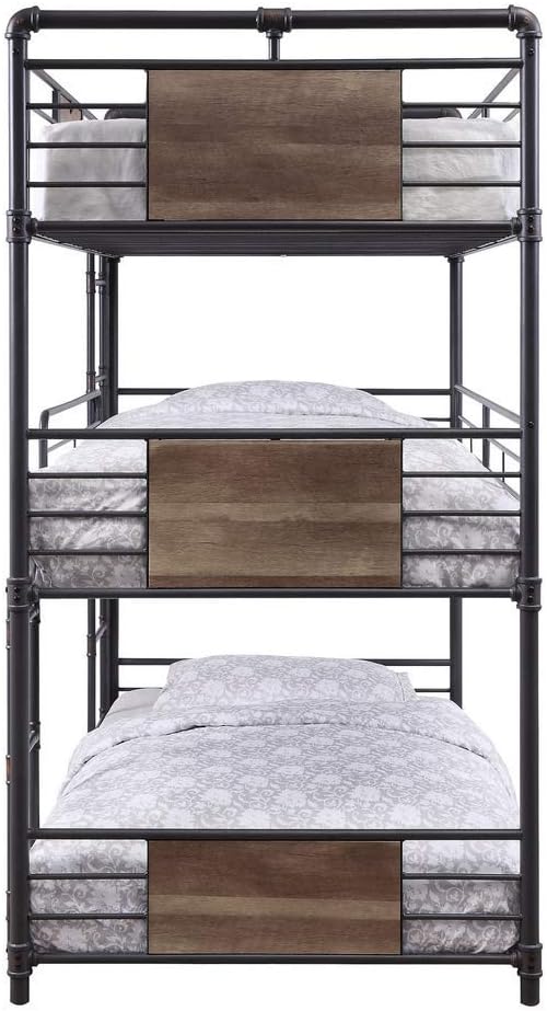 Acme Brantley Metal Frame Triple Bunk Bed in Sandy Black