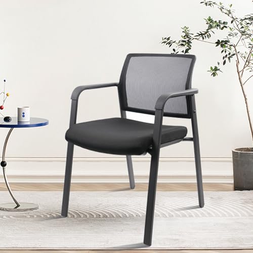 CLATINA Guest Reception Stacking No Wheels Desk Chair, Mesh Back Waiting Room Chairs with Arm Upholstered Fabric Seat and Ergonomic Lumbar Support for Office Conference School Church, Black (1 Pack)