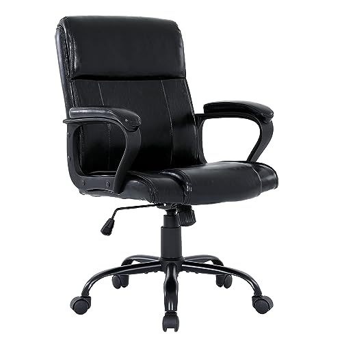 DYHOME Leather Office Chair Brown Desk Chair with Padded Armrests, Home Office Desk Chair Mid Back Ergonomic Computer Chair with 30° backrest recline, Capacity 400lbs